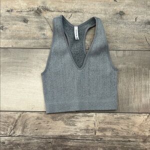 Zenana Ribbed V-Neck Cropped Tank Top - Gray